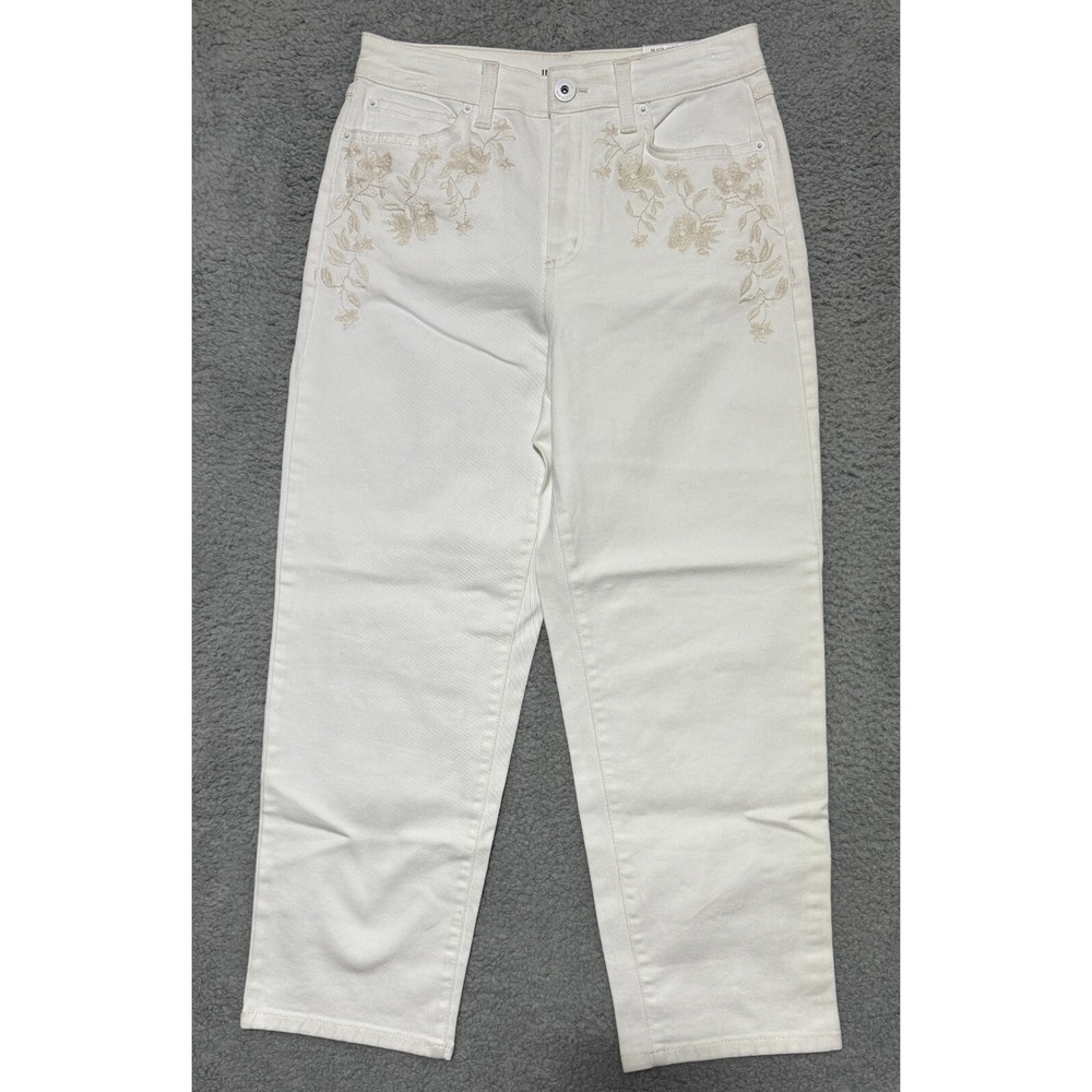 INC International Concepts High Rise Straight Floral embroidered pants Size 6/28